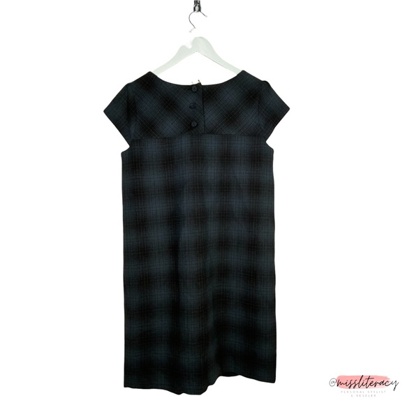GAP Women’s Blue Black Plaid Short-sleeve A-Line Shift Mini Dress [Size XS] - Picture 5 of 14